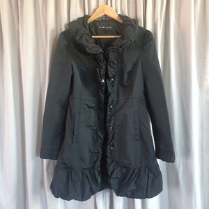 Blanc Noir Black Ruffled Trench Coat Womens M